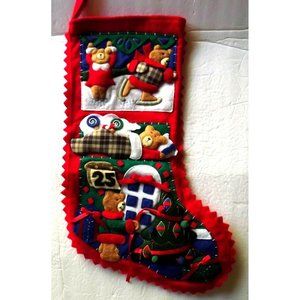 Vintage Finished/Completed 18" Felt Christmas Stocking - Teddy Bears
